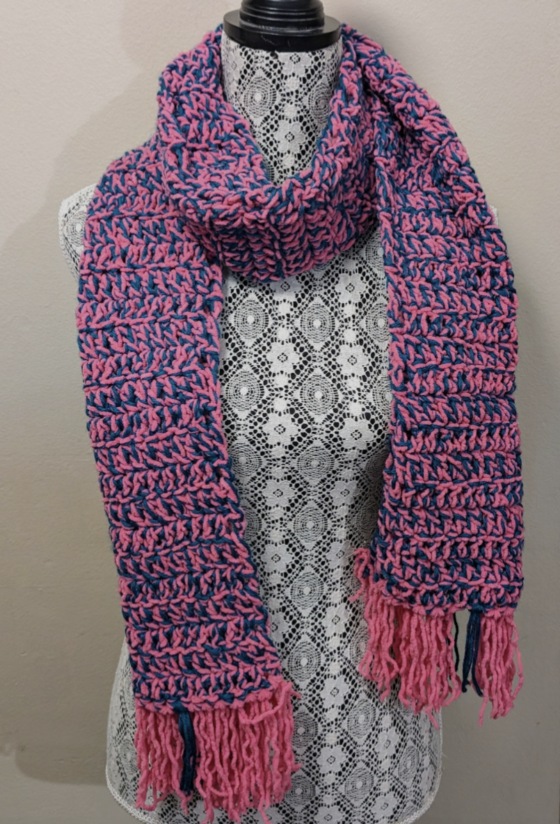 Pink and Teal Scarf with Fringe